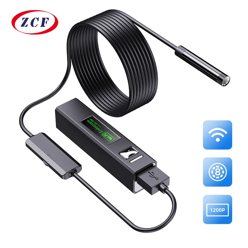 Cámara endoscópica F150 WiFi, lente de 8mm, Mini cámara HD1200P, cable rígido suave, boroscopio de inspección Wifi impermeable para Android y Iphone