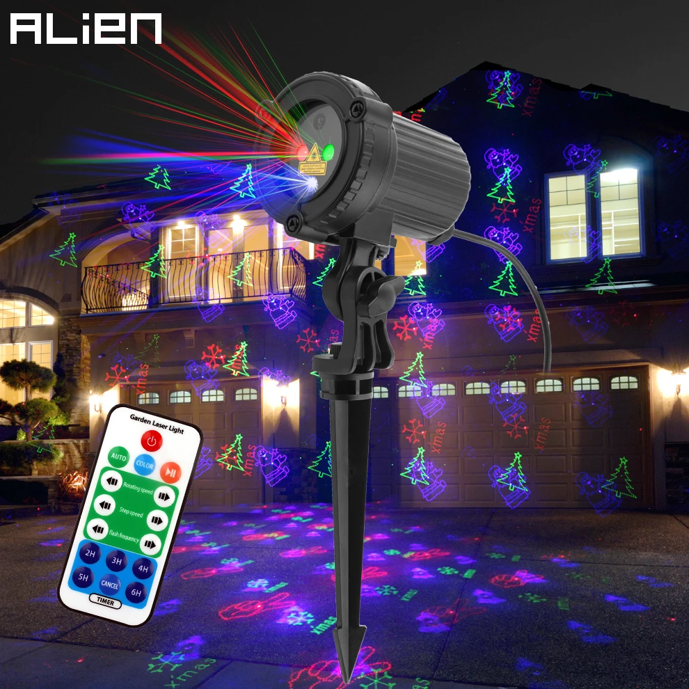 Лазерный проектор ALIEN Outdoor RGB с 12 узорами на Рождество водонепроницаемый для сада