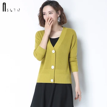

ASLTW 6 Colors Women's Sweater 2020 New Spring Autumn Long Sleeve Female Cardigan V Neck Single-breasted Fashion Cardigan Women