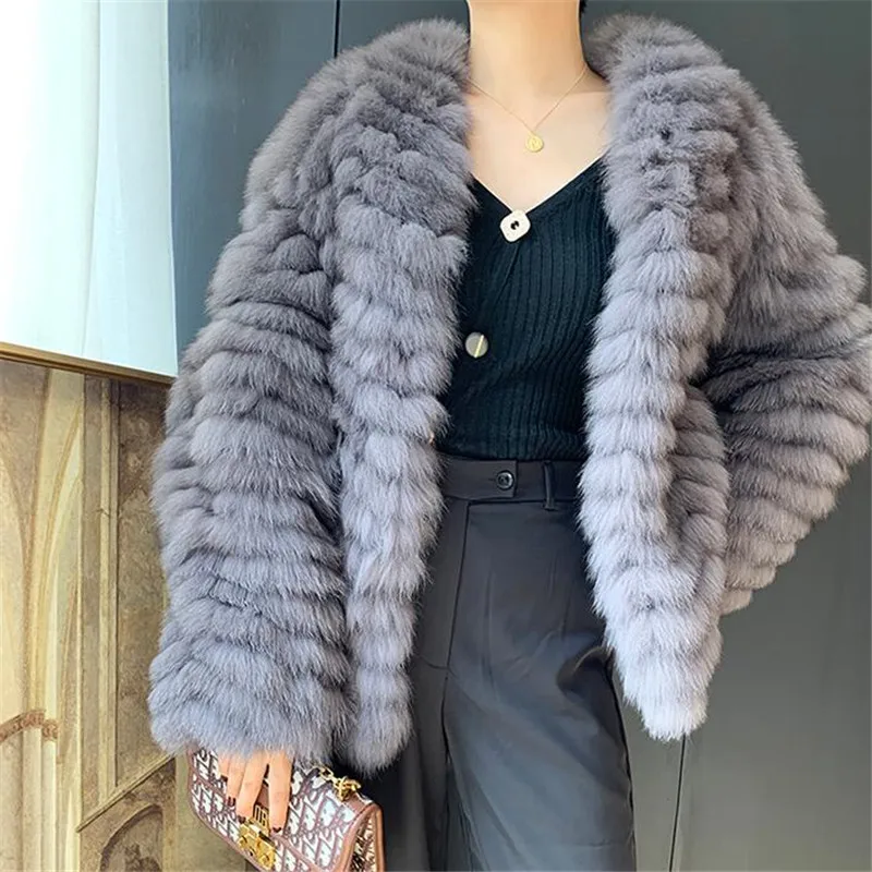 Abrigos mujer invierno шуба из натурального Лисьего меха женская меховая куртка короткое пальто