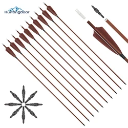 New Huntingdoor Pure Carbon Arrows Hunting Archery 32.5inch Spine 400 Brown Real Feather for Recurve/Traditional Bow Shooting