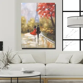 

Paris Tower Lovers Canvas Wall Art Posters And Prints Walking Street Pictures Home Decor for Bedroom Bathroom Decoration
