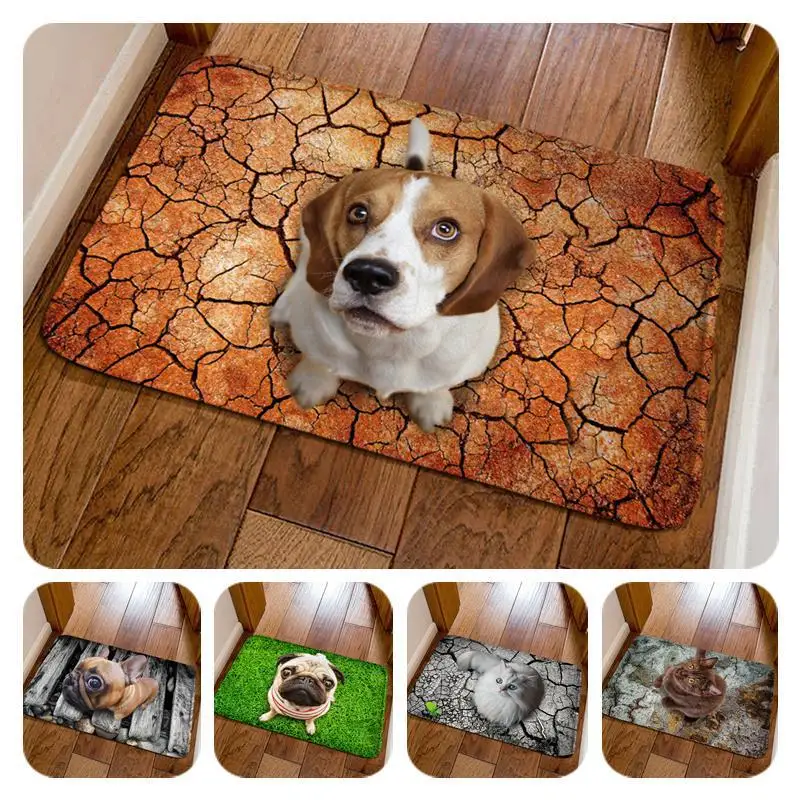  Sholisa Anti Slip Bath Mat Bathroom Carpet Rug Floor 3D Printed Water Absorption Dog Living Room To