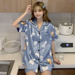 Silk Pajamas New Ladies Short Sleeves Satin Sleepwear Set Women's Homewear Clothes Suit Sweet Pyjamas Elegant Womens Pajamas Set