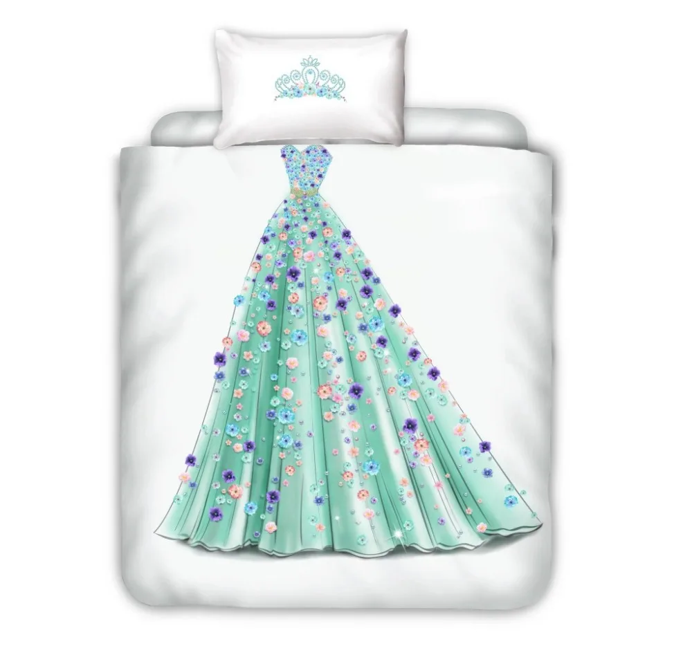 

Princess Dress Bedding Sets For Kids Girls Boys 2pcs Crown Single Bed Duvet Cover Set Bedclothes Bed Linen (No Sheet No Filling)