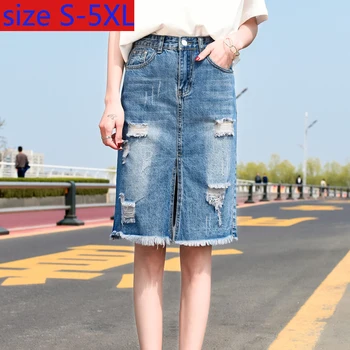 

New Arrival Fashion High Quality Denim Skirt Women Summer Large Short Split Hem Thin Casual Knee-length Plus Size SMLXL2XL-5XL