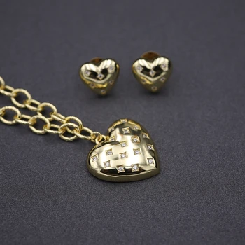 

Fashion Gold Color Jewelry Sets small heart Cubic Zirconia Earrings charm Pendant Choker Necklace Wedding bridal Dubai jewellery
