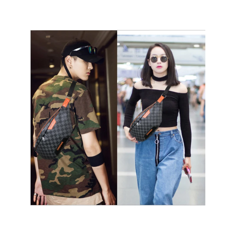 

KYYSLBPlaid Pattern Men's Chest Bag Unisex Waist Bag Women Fashion Wild Pockets Trend Sports Mobile Phone Shoulder Messenger Bag