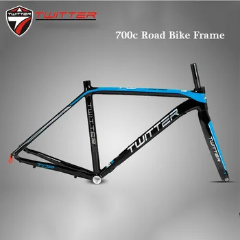 

TWITTER 700C Road Bike Frame 46cm 48cm 50cm 51cm Aluminum Alloy Straight Tube Carbon Fiber Rigid Fork 130mm Ultralight BB68