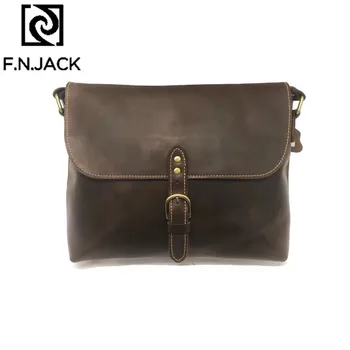 

F.N.JACK Cheap Cool Top Layer Leather Retro Pleated College Style Messenger Bag Men's Single Shoulder Messenger Bag 2019