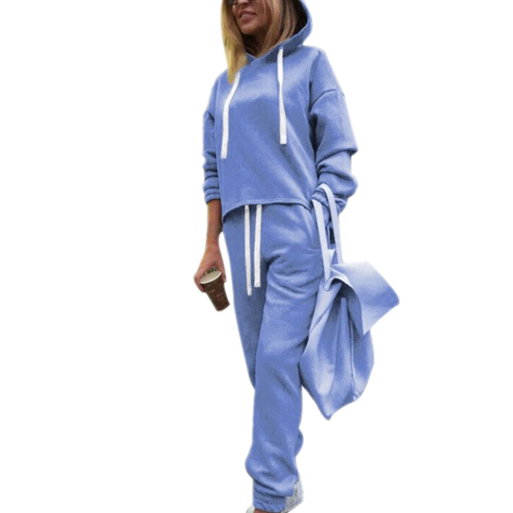 Женские спортивные костюмы из 2 предметов для бега, зимние комплекты для бега, повседневные толстовки, укороченный топ, спортивные штаны, спортивные костюмы для бега, женская спортивная одежда - Цвет: Style 3-Blue