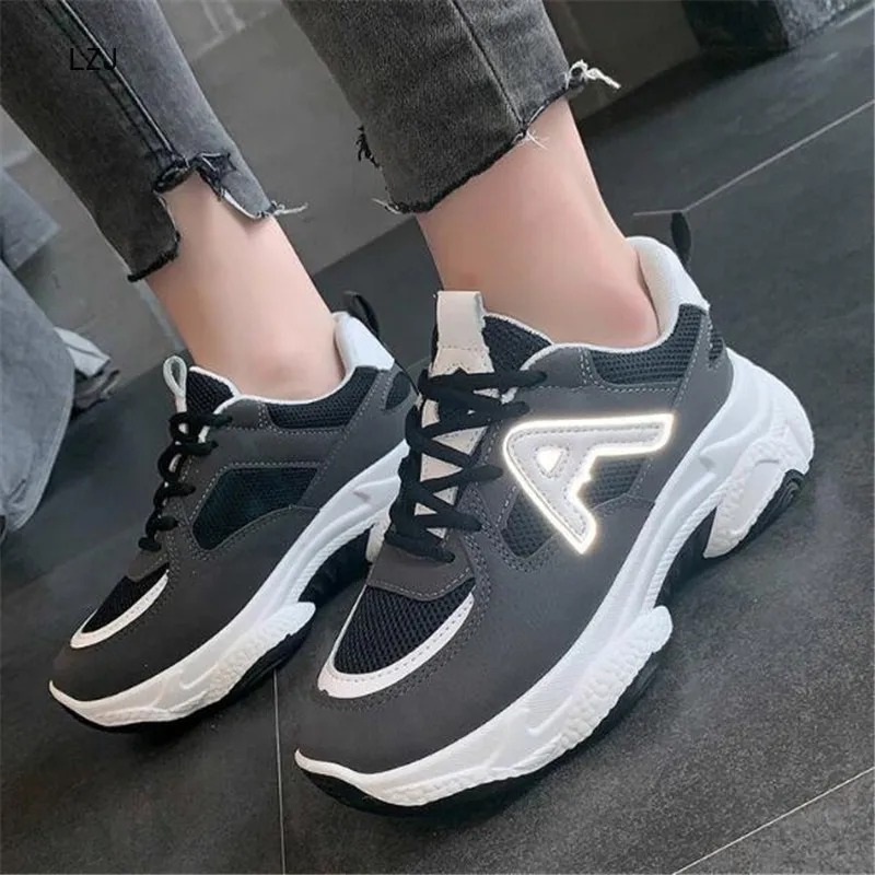 

LZJ 2019 Women Leisure Sneakers Women Spring Fashion Breathable Casual Flat Shoes Platform Shoes Ladies Dad Shoes Sneakers
