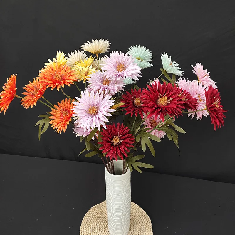 JAROWN 5 Head Artificial Firework Chrysanthemum Wedding Flower Arrangement Decoration Floral Decor Living Room Garden Fake Flower Silk Flower (5)