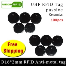 UHF RFID металлическая бирка 915 м 868 м Alien H3 EPC ISO18000 6c 100 шт D16mm* 2 мм Маленькая круговая керамика пассивные RFID метки