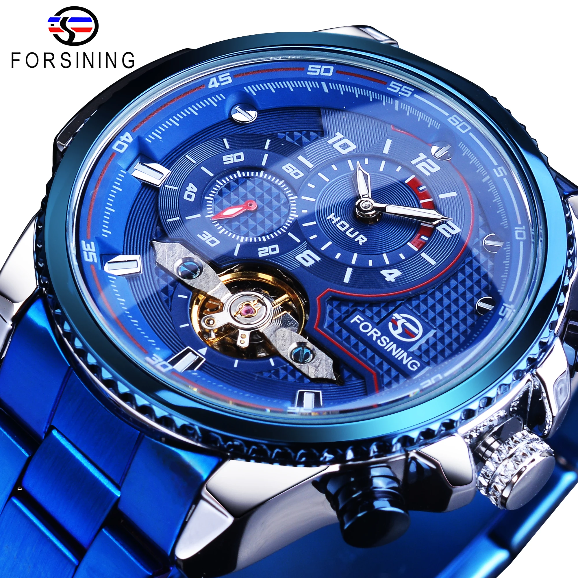 Forsining Orologio meccanico automatico da uomo Tourbillon Orologi da polso da uomo Orologi impermeabili Orologio da polso di lusso blu Relojes Hombre_voghion.com