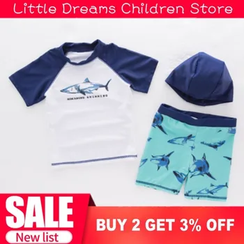 

dropship baby boy swimsuit short sleeve top+pants+hat 3pcs shark swimwear infant toddler kids children Cartoon swimwear clothing