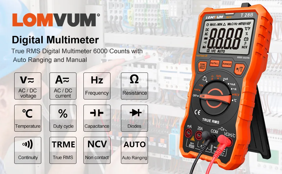 LOMVUM AC/DC мультиметр 6000 отсчетов Автоматический диапазон тестер Цифровой мультиметр портативный мини Вольтметр Амперметр мультитестер