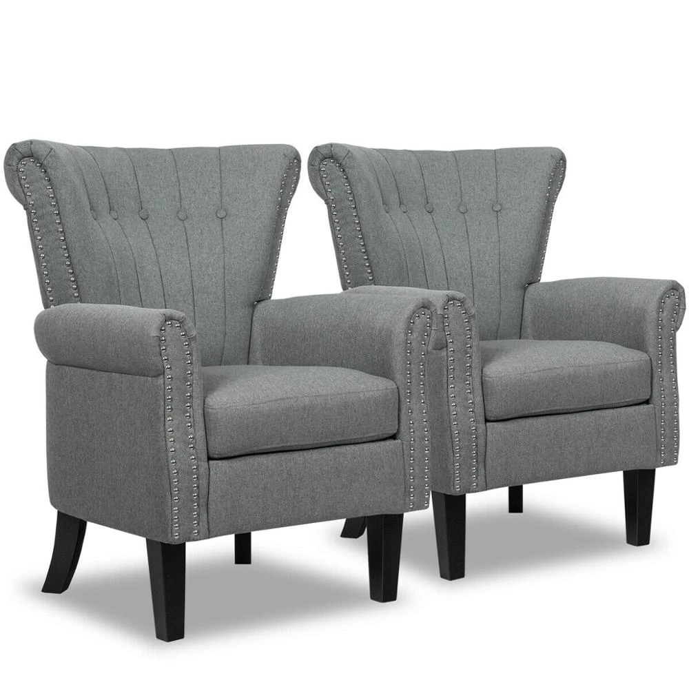 Set Of 2 Fabric Accent Arm Chair Tufted Upholstered Single Sofa Club Chair Grey Living Room Sofas AliExpress