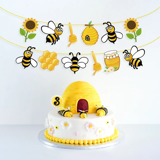 Bee Party Supplies Honey Bee Party, Soon To Bee A Family Of Three Banner  Bee Themed Cake Topper Balloons Set for Baby Shower Gender Reveal Kids