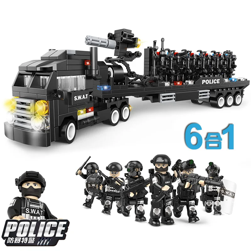 

Wma SWAT Series Educational Assembled Building Blocks New Style Six-in-One Boy Military Armed Off-road Combat Team C0506