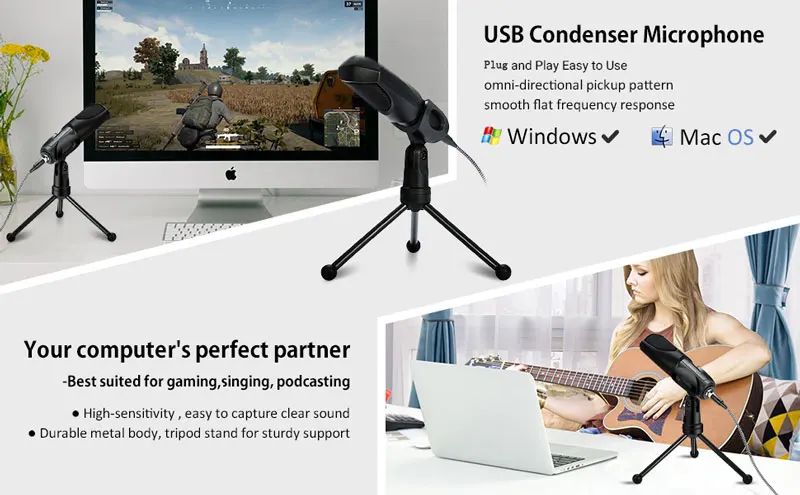 USB конденсаторный микрофон Plug and Play домашний студийный компьютерный микрофон штатив подставка ветрозащитный хлопок для игр YouTube караоке