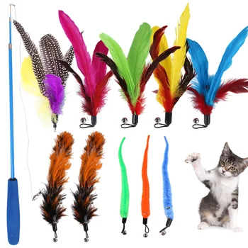 

1 Set Nontoxic Safe Creative Safe Durable Cat Teaser with 10pcs Replace Heads Funny Toy Pet Products Cat Toys