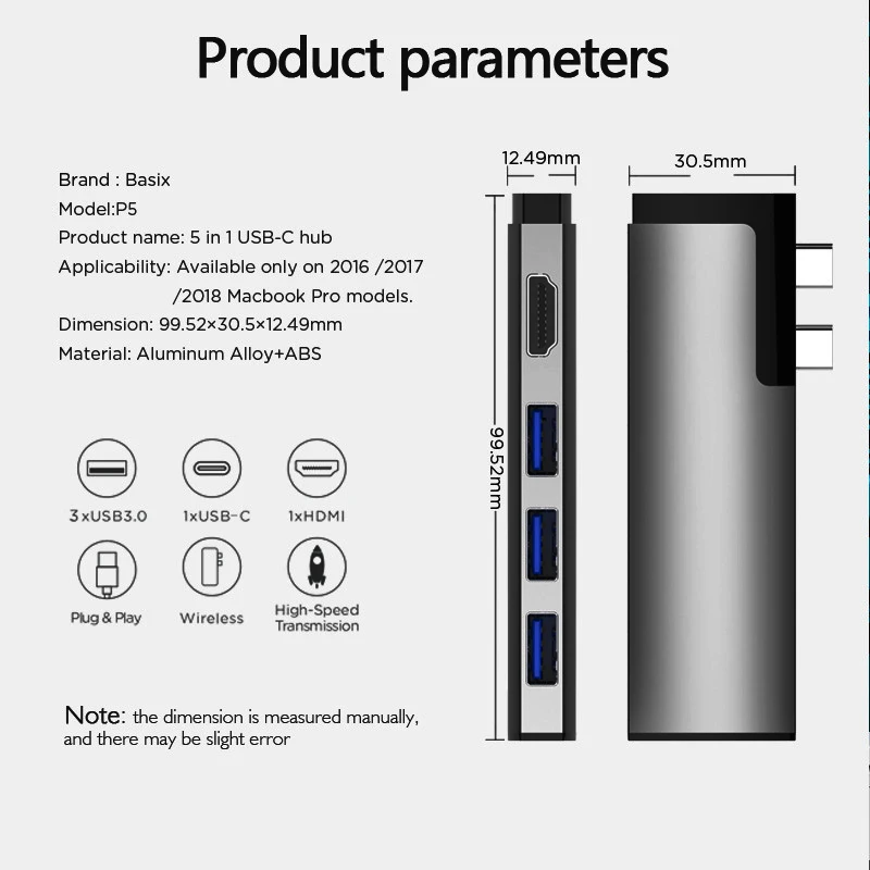 5 в 1 Usb C адаптер концентратор Тип C адаптер с 3 Usb 3,0 порт 4K Hdmi для Macbook Pro //