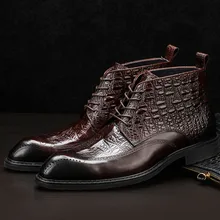 Fashion 2019 Genuine Cow Leather Men Ankle Boots Crocodile Pattern Lace Up Dress Shoes Black Brown Man Martins Boots Fashion 2019 Genuine Cow Leather Men Ankle Boots Crocodile Pattern Lace Up Dress Shoes Black Brown Man Martins Boots