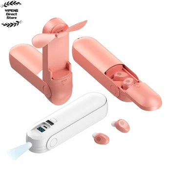 

Multifunctional Wireless Bluetooth 5.0 TWS Earphones HiFi Stereo Headsets with Fan Flashlight Power Bank Microphone