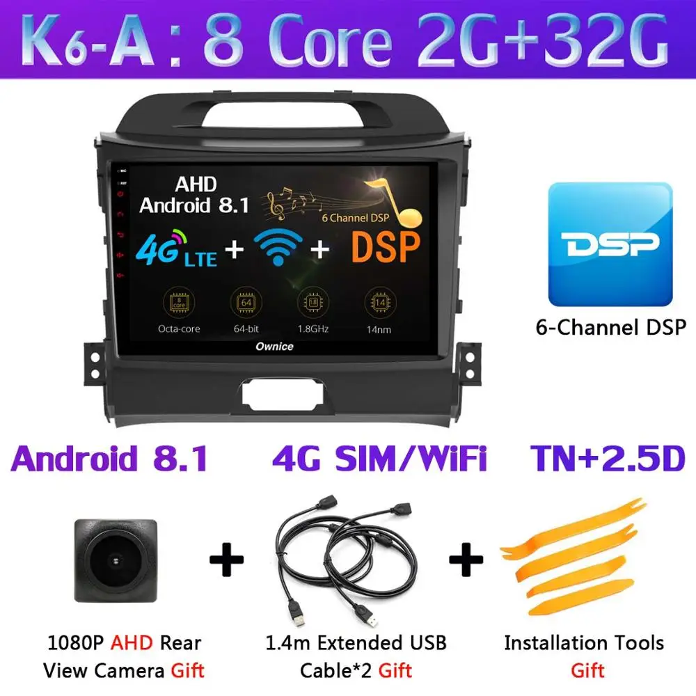 360 ° камера 4G LTE Android 9,0 4G+ 64G SPDIF DSP CarPlay Автомобильный мультимедийный плеер для Kia Sportage R 2010- gps навигационное радио - Цвет: K6-A