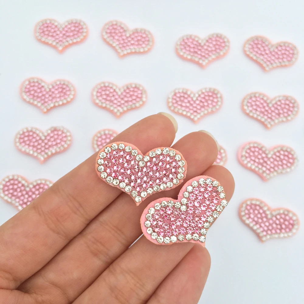 20Pcs Heart Shape Pink Patches AB Rhinestone Applique Beaded For Clothing DIY Hair Clip Decoration Sew Accessories |