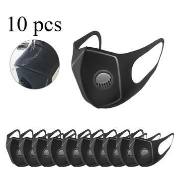 

10 pcs Reusable Black Mouth Mask with Breather Valved +40 Filters Paper Set Black Face Mask Set in Stock