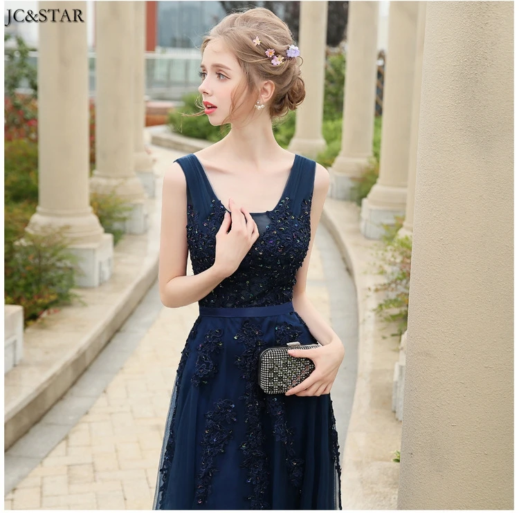 Vestido madrinha, новинка, тюль, расшитый бисером, сексуальный, v-образный вырез, а-силуэт, темно-синий, розовый, серебристый, серый, королевский синий, бордовые платья для подружки невесты со шлейфом