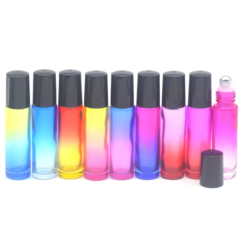 

3pcs Refillable 10ml Gradient Colorful Roll On Glass Vial Empty Fragrance Perfume Essential Oil 10cc Roller Bottle