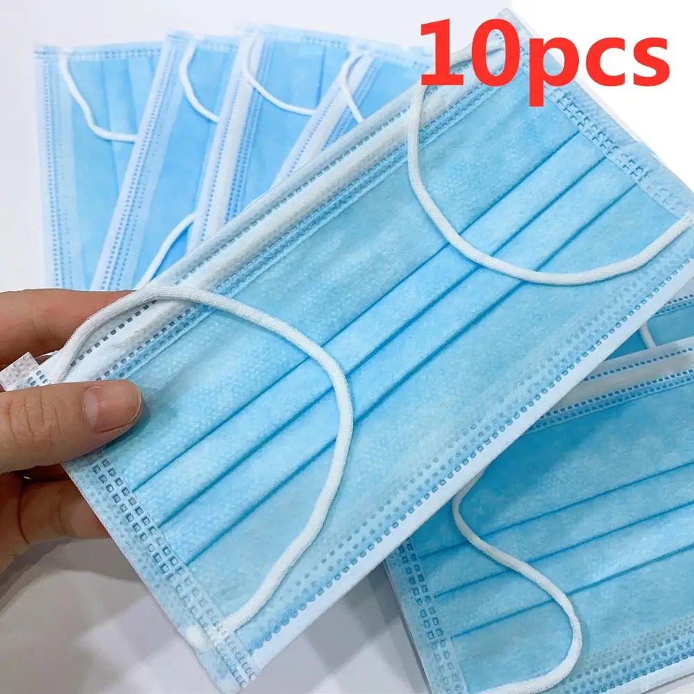 

10PCS Masks Disposable Protective Mask 3 Layers Dustproof Facial Protective Cover Masks Maldehyde Prevent bacteria