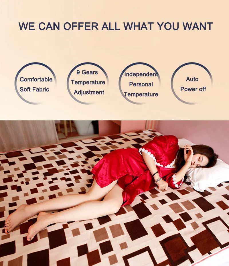 180x150 Electric Heating Blanket Thermostat Waterproof Blanket Double Body Warmer Winter Bed Mattress Electric Heated Carpet