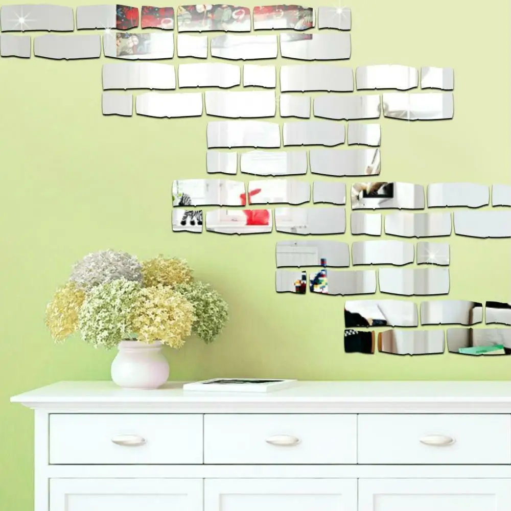 24PCS Removable Mirror Brick Wall Sticker Decal Self Adhesive Home Room Art Decor Mirror Stickers
