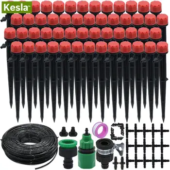 

KESLA 25m Micro Drip Irrigation Watering Kit System Automatic & Adjustable 50PCS 17CM Dripper Stake for Potted Garden Greenhouse