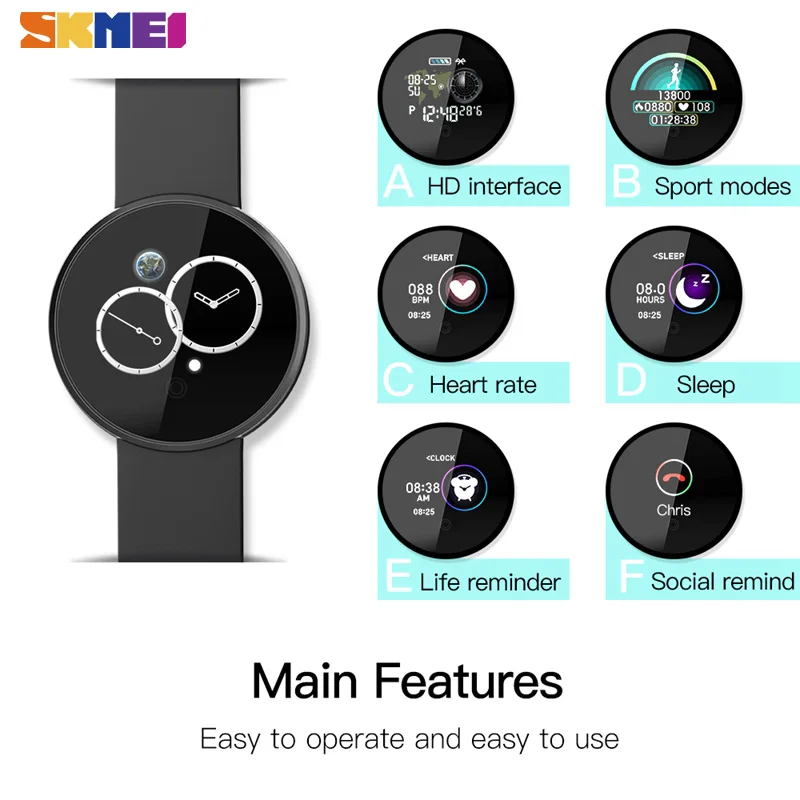 Skmei Sport Ladies Mens Watches Bluetooth Waterproof Sleep Monitor Wristwatch For Huawei Xiaomi Gps-5