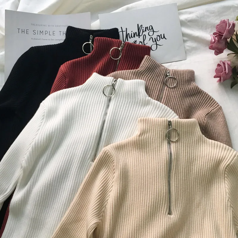 Women Sweater New Autumn Winter Women Sweater Pullover Female Sweater O-neck Knitted Slim Pullovers Sweater Tide Zipper