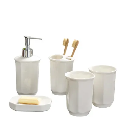 Набор из 5 керамических туалетных принадлежностей для ванной комнаты, современная простая Свадебная кружка для девушек, креативный набор для ванной комнаты из керамики - Цвет: 5 piece suit