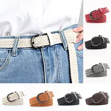

Stylish Women's Braided Waistband Casual PU Leather Narrow Thin Buckle Waist Belt Candy Color Skinny Waistband For Ladies
