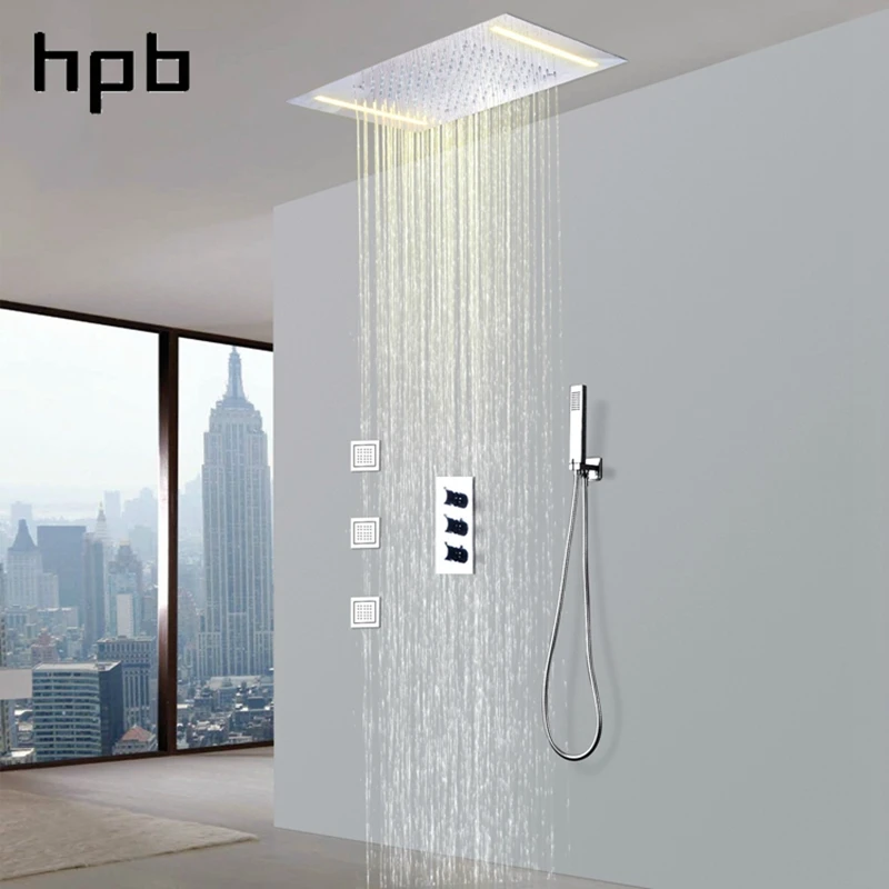 

HPB LED Stainless Steel Rainfall Ceiling Head Shower Cocealed Spa Shower Jet System with Handheld Shower 007-50X36E-3MF