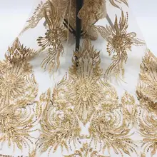 5 ярдов/партия, cc006#, ручная работа, золотые 3d бусины, блестки, роскошная вышивка, тюль, сетка, кружево для распиловки, свадебное платье