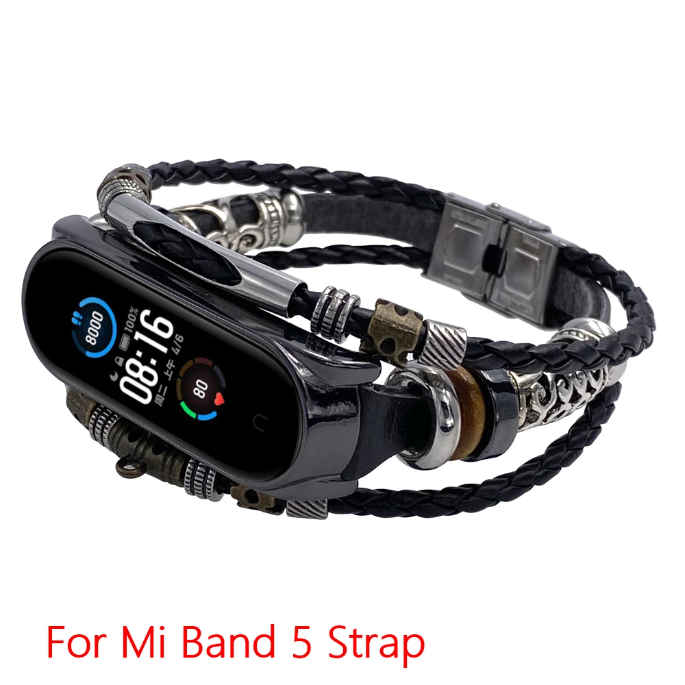 Ремешок для xiaomi mi band 4 модный кожаный браслет с бусинами в фольклорном стиле 5 на