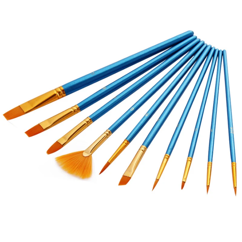 

10 Shaped Nylon Brushes Blue/Red/Black/Purple Rods Watercolor Oil Painting Acrylic Brush Hook Line Art Supplies