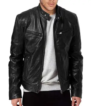 

Men PU Leather Jacket Winter Vintage Black Zipper Male Motorcycle Bomber Jacket Streetwear Pocket Stand Collar Men Leather Coat