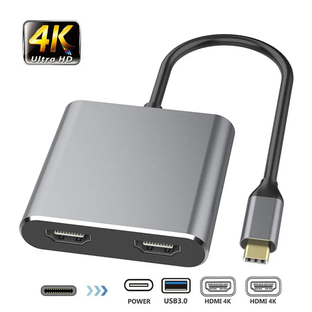  Type C HDMI Adapter 4K USB C to Dual HDMI USB 3.0 PD Charge Port USB-C Converter Cable for MacBook 