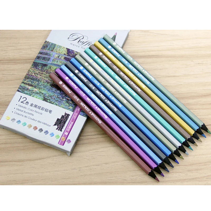 

12 Color Non-Toxic Metallic Color Pencils Set Artist Painting Sketching Wood Color Pencil Art Supplies Stationery Painting Tools