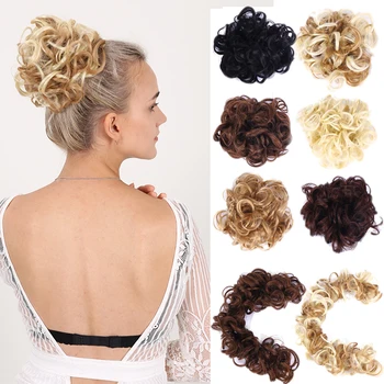 

LUPU Black Brown Curly Chignon Synthetic Hair Extension With Elastic Band Fake Hairpieces Bun Heat Resistant Fiber For Womens